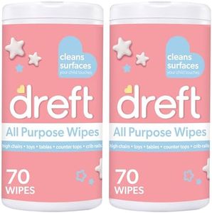 Dreft All Purpose Baby Cleaning Wipes, Formulated with Care, Great for Car Seat, Highchair, Baby Toys and More, 70 Count (Pack of 2)