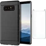 Asuwish Phone Case for Samsung Galaxy Note 8 with Tempered Glass Screen Protector Cover and Cell Accessories Slim Silicone Soft TPU Glaxay Note8 Not S8 Galaxies 8s Gaxaly Women Men Carbon Fiber Black