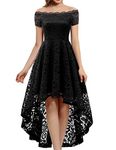 Dressystar 0042 Lace Off Shoulder Cocktail Hi-Lo Bridesmaid Swing Dress Black S