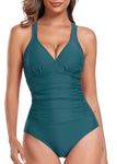 Vevarble Swimming Costume Women Shaping V Neck One Piece Swimsuit Cross-Back Straps Tummy Control Swimwear Bathing Suit (G/M)