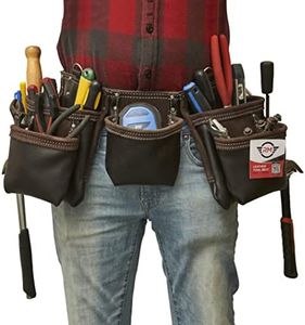RM 12 Pocket Leather Tool Belt with 2 Hammer Holders, Genuine Top Grain Heavy Duty Belt, Carpenter Work Apron, Construction Tool Rig/Tool Pouch/Tool Bag