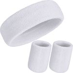 WILLBOND 3 Pieces Sweatbands Set, Includes Sports Headband and Wrist Sweatbands Cotton Striped Sweat Band for Athletic Men and Women (White)