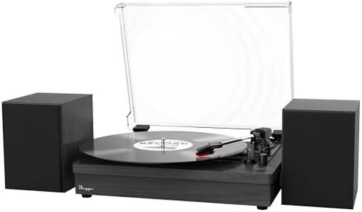Black Retro Vinyl Record Player External Stereo Speakers Bluetooth, USB & AUX Input