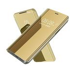 ConnectPoint Mirror Flip for iPhone 13 Mini, Ultra Clear View Standing Cover Flip Case for iPhone 13 Mini - Gold