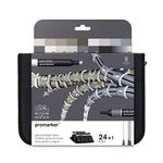 Winsor & Newton ProMarker - Twin Tip - Alcohol Based - Black & Greys Wallet Set of 24
