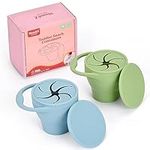 MumEZ Snack Pots, 2Pack Convenient Snack Cups for Toddlers & Kids, Food Grade Baby Snack Pots, Spill-Proof Tops for Toddlers and Babies, Snack Spinner, Kids Snack pots (Blue + Green)