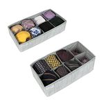 HOKIPO Fabric Undergarment Organizer Storage Box for Drawers Bra Panty Socks Tie Lingerie Organizer for Wardrobe, 8 Grids, Grey,Pack of 2 (IN-334-GRY*2)