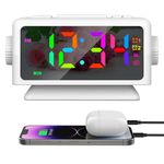 E-Greetshopping Digital Radio Alarm Clocks for Bedrooms, RGB Colorful Mirror 0-100% Dimmer, Weekday/Weekend Dual Alarm, 2 Charging Port, Sleep Timer, Bedside Radio Clock for Senior and Kid Gift(White)