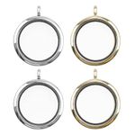 WANDIC Memory Locket Charms, 4 Pcs Round Electroplated Crystal Picture Frame Bouquet Charm, Mini Photo Charm for 2 Photos