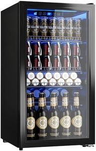 Manastin Beverage Refrigerator Cooler-130 Cans Freestanding Mini Fridge Cooler with Glass Door, Adjustable Shelves & Digital Temperature Display for Soda, Wine or Beer (Black, 3.2 Cu.Ft)