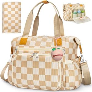 KUBYA Diaper Bag Tote, Diaper Tote Bag Travel Hospital Mommy Baby Nappy Tote Bag for Women, Corduroy Stylish Cute Gym Tote Bag for Women, with Silicone Pacifier Case & Changing Pad