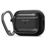 Spigen Rugged Armor Designed for AirPods Pro 2nd Generation Case 2022/2023 (USB-C/Lightening Cable) Cover with Keychain - Matte Black