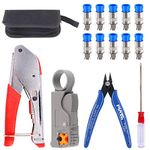 Glarks Coax Cable Crimper Tool Kit, RG6 RG59 Coaxial Compression Crimping Tool Double Blades Cable Stripper and Wire Cable Cutter with 10pcs F Compression Connector for Cable TV Video Audio