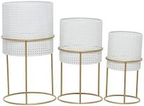 Deco 79 Metal Rattan Weave Inspired Planter with Removeable Ring Stands, Set of 3 23", 19", 16"H, White