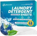 Maravello Fragrance-Free Laundry Detergent Sheets, 68 Count, Dissolves in Seconds, Plant Extracts, Instant Freshness, Non-Irritating, For All Clothes, 68 Loads