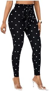 WDIRARA Women's Stretchy Plaid Print Pants Soft Skinny Regular Fashion Leggings Black White Dots Medium