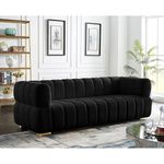 BLACK OAK R3'' Velvet Tuxedo Arm Sofa 3 Seater Sofa Three Seater Sofa for Living Room Guest Room Hotels (Black) 3-Person Sofa