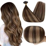 Full Shine U Tip Hair Extensions Real Human Hair Extensions for Women Color #4/24/4 Brown Highlighted Caramel Blonde Hair Extensions 50 Strands Keratin Fusion Hair Extensions 16 Inch