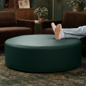 Jaxx Candler Round Couch Ottoman – Oversized Giant Coffee Table Ottoman - Versatile Firm Foam Construction - Kid Safe with Removable Cover, 44”, Premium Faux Leather, Hunter Green
