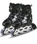 The Veryke Skating Shoes for Boys/Girls 4 Wheel Inline Skates Age 7 to 15 Years Liner Roller Skates Shoes Roller Blades PU Strong Wheels Aluminium with LED Flash Light on Wheels (Black)