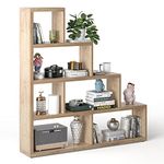 Tangkula 10 Shelves Bookshelf, L Shaped Freestanding Ladder Corner Bookshelf 6 Cubes Stepped Etagere Bookcase, 5 Tier Wooden Storage Display Shelf for Home Office, 61 x 11 x 64 Inches (Natural)