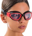 AqtivAqua Swimming Goggles Swim Goggles for Adults Men Women Kids Youth Girls Boys Children DX (Clear-Lenses Red/Black-Frame)