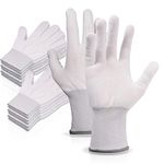 Ehdis 6 Pairs Nylon Gloves White Work Gloves, Stretchy Full Finger Labor Gloves, Non-slip Mounting Gloves Seamless for Washing, Car Cleaning, Household Cleaning Keeper, gardeners