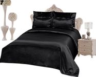 OctoRose 6 PCS Duvet Sheet Set, Supreme Quality Sexy Silky Satin,1 Large Size Double Heads Zipper Duvet Cover,1 Fitted Sheet, 2 Pillow case,2 Pillow Shams (Black, King)