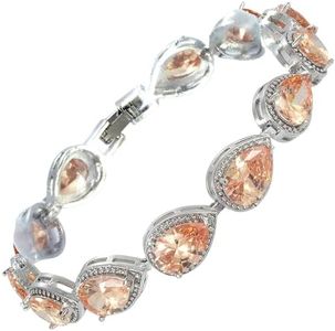 RIZILIA Tennis Bracelet for Women, Pear Cut CZ [Simulated Champagne CZ] in White Gold Plated, 7 inch