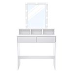 VASAGLE Vanity Desk, Makeup Vanity Table, Mirror with LED Lights and Table Set, Makeup Desk with 2 Drawers and 3 Open Compartments, Modern, White URDT184T14