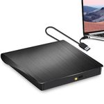 CD Burner, External CD/DVD Drive for Laptop, USB 3.0 USB C Type C External DVD Player for Laptop, CD/DVD ROM Burner Compatible with Laptop Desktop PC Apple Mac Windows Linux OS (Black)