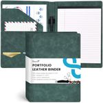 Koogel Portfolio Leather Binder, Dark Green Portfolio Folder for Legal Pad Portfolio Organizer with 30 Sheets Writing Notepad for School Office Meeting