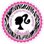 Personalized Customized Birthday Party Favor Thank You Stickers for Barbie Party - Choose Your Size