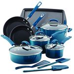 Rachael Ray Hard Enamel Nonstick 14-Piece Cookware Set, Marine Blue