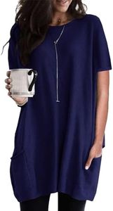 GRASWE Lady's Summer T-Shirt Casual Short Sleeve Solid Blouses Casual Blouses Top Navy Blue 2XL