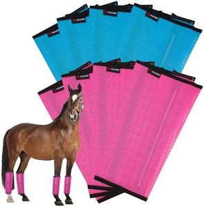 HUAME Fly Boots for Horses Set of 8 Breathable Mesh Design Protection from Insect Pests for Reduce Stomping, Hoof Damage & Leg Fatigue (Blue-Rose, Large)