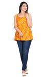 Vendor Villa Rayon Bandhani Foil Print Yellow Color Short Sleeveless Kurti