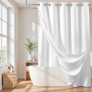 River Dream Cotton Blend No Hook Shower Curtain with Liner, White, 71x86