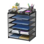 Samstar Letter Tray Organizer, Mesh Desk File Organizer Paper Sorter Holder 5-Tier with 1 Extra Drawer, Black