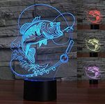 Jinnwell 3D Fishing Fish Night Light Lamp Illusion Night Light 7 Color Changing Touch Switch Table Desk Decoration Lamps Gift with Acrylic Flat ABS Base USB Cable Toy