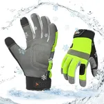 Vgo... 1Pair 5℃/41°F Winter Waterproof Work Gloves Men, Cold Weather Safety Work Gloves,Cold Storage or Freezer Glove, Touchscreen(Green,M,SL7584FLWP)