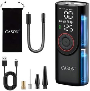 Cason Portable 3.0 Tyre Inflator for Car,Bike & Cycle,2 X Faster Inflation Air Pressure Pump for Car Tyre,6000 mAH Battery,150 PSI,with Powerbank & 12V Car Port,Tubeless Tyre Air Inflator(Black)