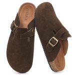 ZUSERIS Suede Clogs for Womens Mens Leather Mules Cork Footbed Sandals Potato Shoes Slip-on House Slippers with Arch Support,39