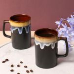 DREAMY WALLS Ceramic Coffee Mugs Set Of 2 - Black (White Drip)- Ideal For Hot Chocolate, Tea, Milk - Great For Home & Office, Gifts For Men & Women, Birthday, Anniversary, 350 ML