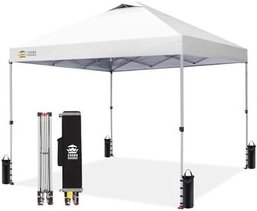 CROWN SHADES Pop Up Canopy, Patented Center Lock One Push Instant Popup Outdoor Canopy Tent, Newly Designed Storage Bag, 8 Stakes, 4 Ropes, Silver-Coated, Grid White, 12x12FT