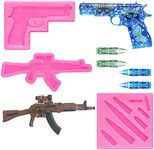 3Pcs 3D Gun Shape Embossed Pistol Bullet Rifle Toy Silicone Molds for Fondant Candy Making Chocolate Mold Desserts Ice Cube Gum Clay Soap Biscuit Plaster resin Cupcake Topper Birthday Party Cake Decor