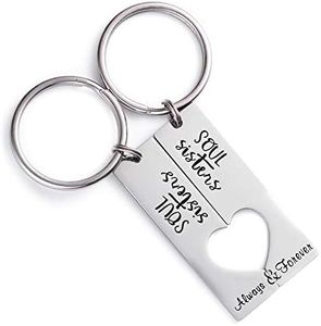 Soul Sister Keychains for 2 Connecting Heart Keychain Set Always & Forever Sister Keychain Jewelry for Women Sister Friendships Key Chain Set (Soul Sisters)