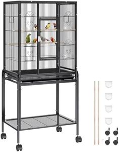 VEVOR 54 Inch Standing Large Bird Cage, Wrought Iron Flight Bird Cage with Rolling Stand and Slide Out Tray, Parakeet Cage Bird Cage for Parrots, Macaw, Cockatiels, Canary, Finch, Lovebirds, Pigeons