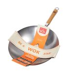 School of Wok - 12"/30cm Heavy Duty Carbon Steel Wok, Flat Bottom, Bamboo Handle