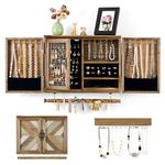 Sunix Rustic Jewelry Organizer Wall Mounted Jewelry Holder with Wooden Barn Door for Necklaces Earings Bracelets Ring Holder, with Removable Bracelet Rod Includes Hook Organizer for Hanging Jewelry